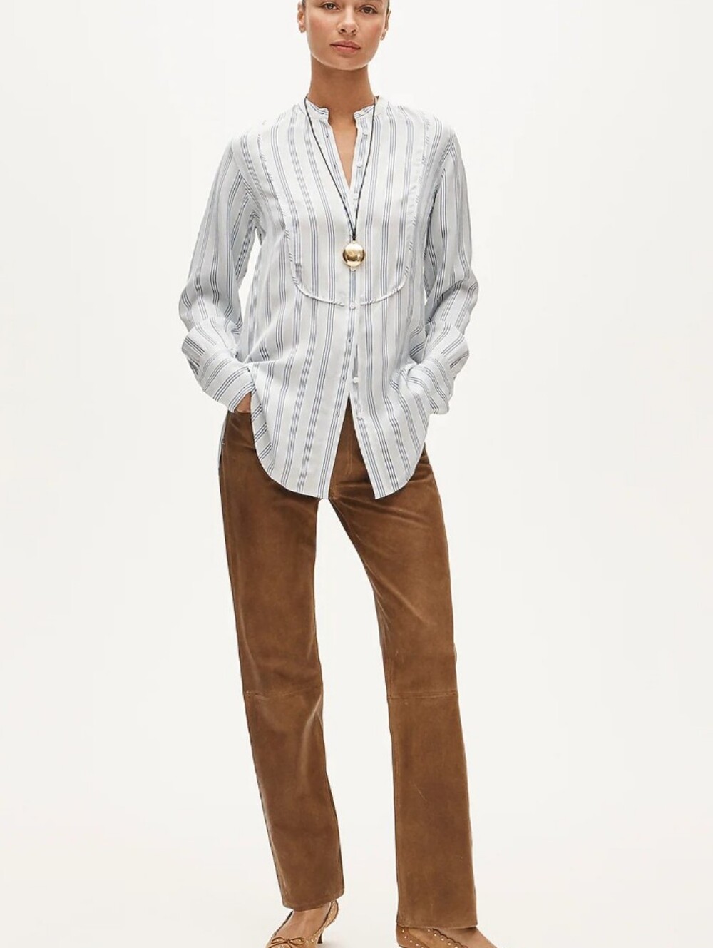 J Crew Tuxedo-bib button-up shirt in striped cotton poplin CT079 NWT Size S - Picture 4 of 8